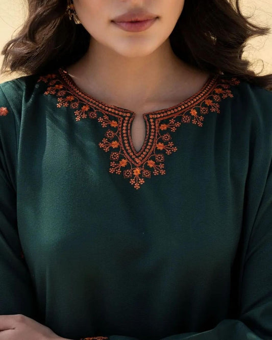 Bottle Green Embroidered Co-ord Set